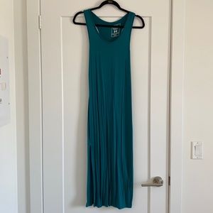 Roots teal maxi dress with leg slit, xs